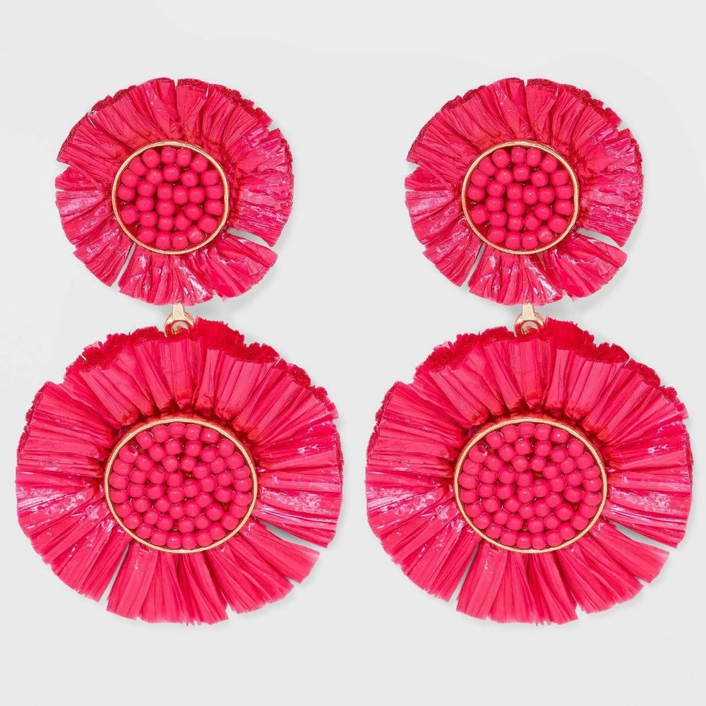 NEW Stacked Fringe Drop Flower Earrings Coral Pink